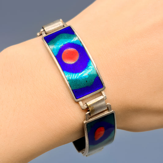 Estate Perli Sterling Silver & Blue Enamel Bracelet