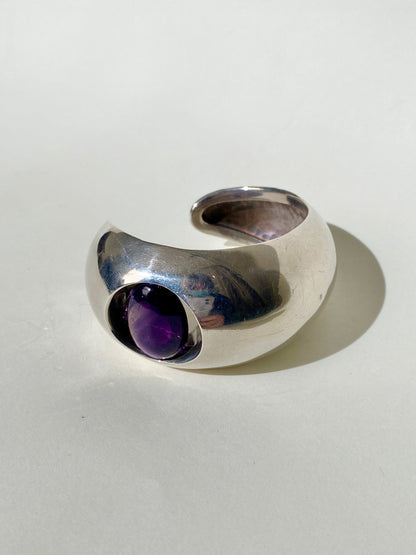 Estate Antonio Pineda .980 Silver and Amethyst Cuff Bracelet