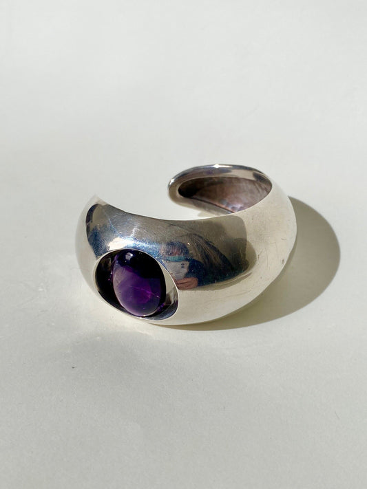 Estate Antonio Pineda .980 Silver and Amethyst Cuff Bracelet