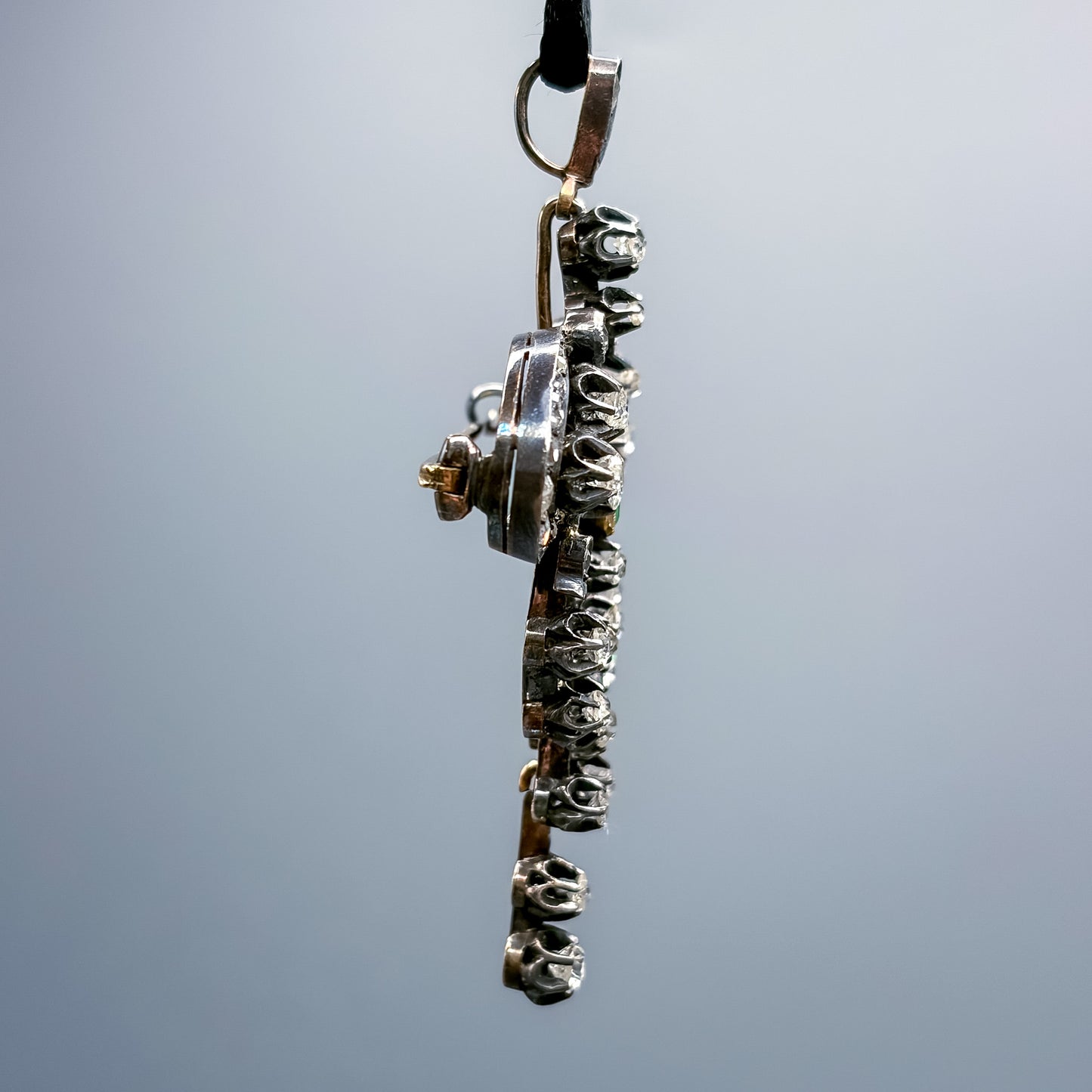 Antique Victorian 18k, Silver, Diamond & Emerald Pendant