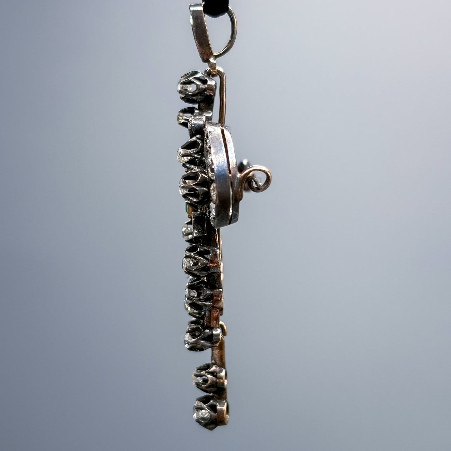 Antique Victorian 18k, Silver, Diamond & Emerald Pendant