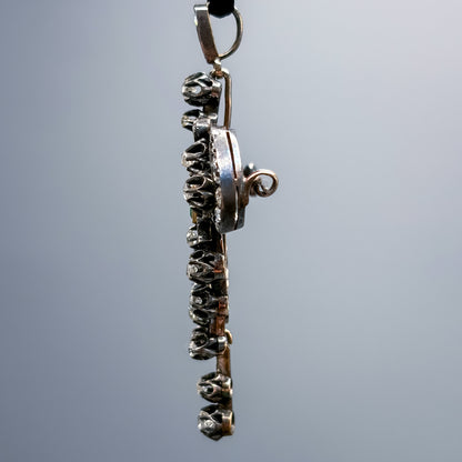 Antique Victorian 18k, Silver, Diamond & Emerald Pendant