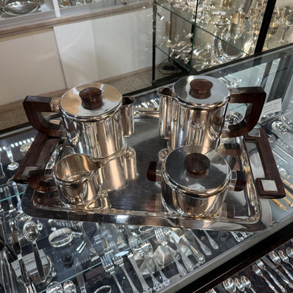 Estate Christofle Silver Plated Art Deco Tea Set by Luc Lanel