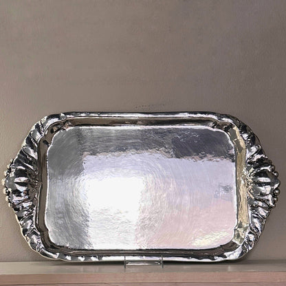 Estate Sterling Silver Extra Large Serving Tray with Leaf and Beaded Handles by Peer Smed