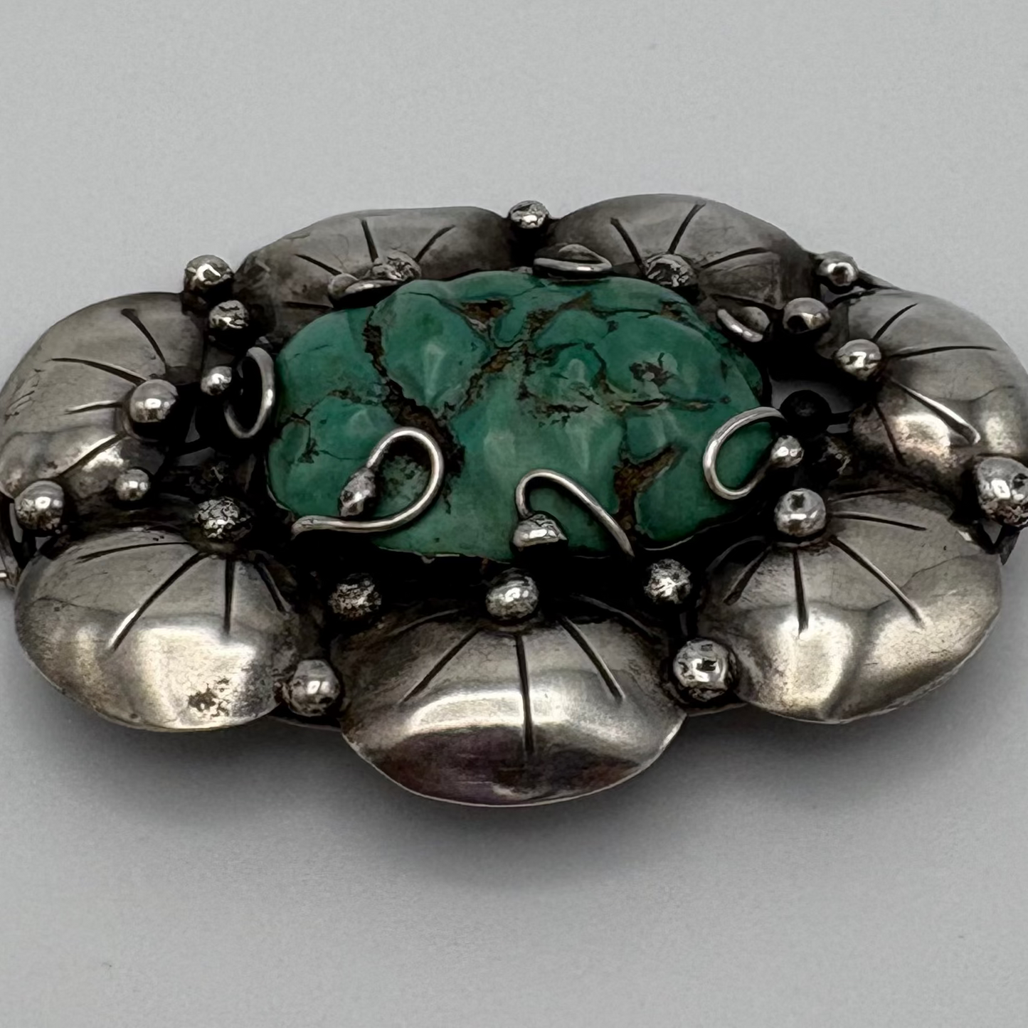 Estate Sterling Silver Brooch with Turquoise by Mary Gage