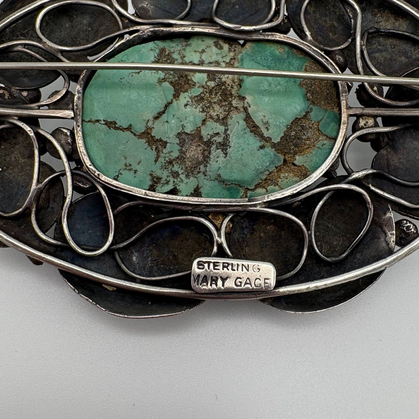 Estate Sterling Silver Brooch with Turquoise by Mary Gage