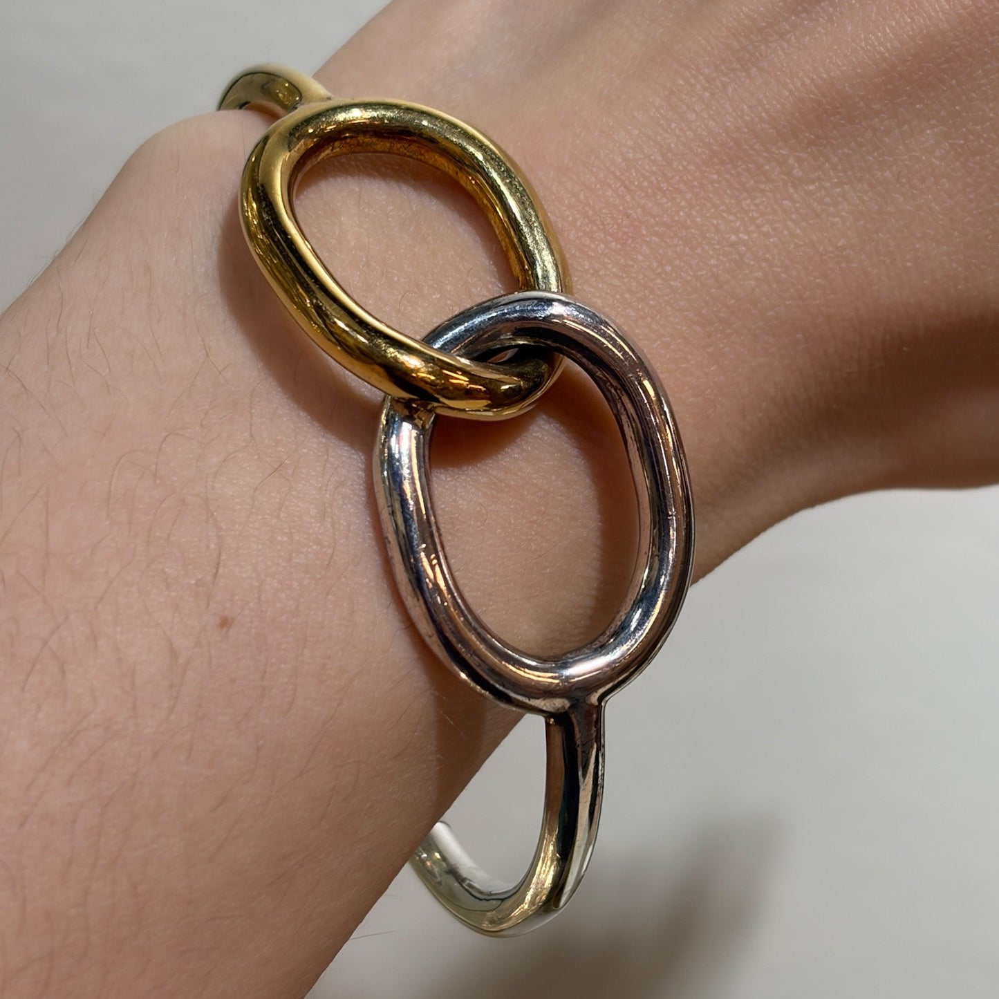 Estate Sterling Silver and Brass Knot Bracelet