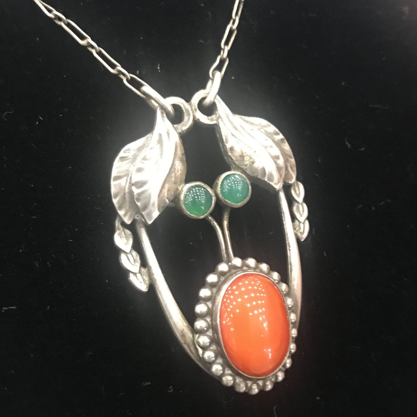 Georg Jensen 830 Silver Pendant No.4 with Amber and Chrysoprase