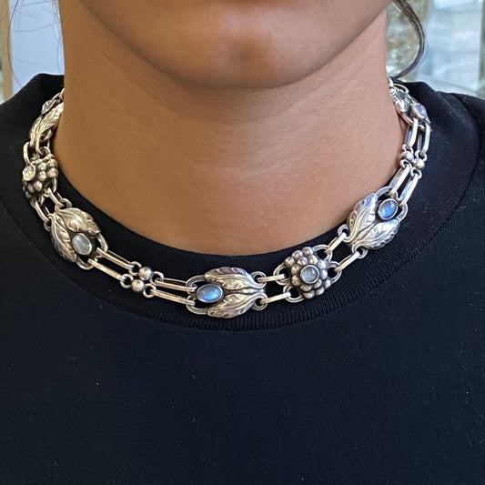 Estate Georg Jensen Sterling Silver Choker Necklace with Moonstone No 1
