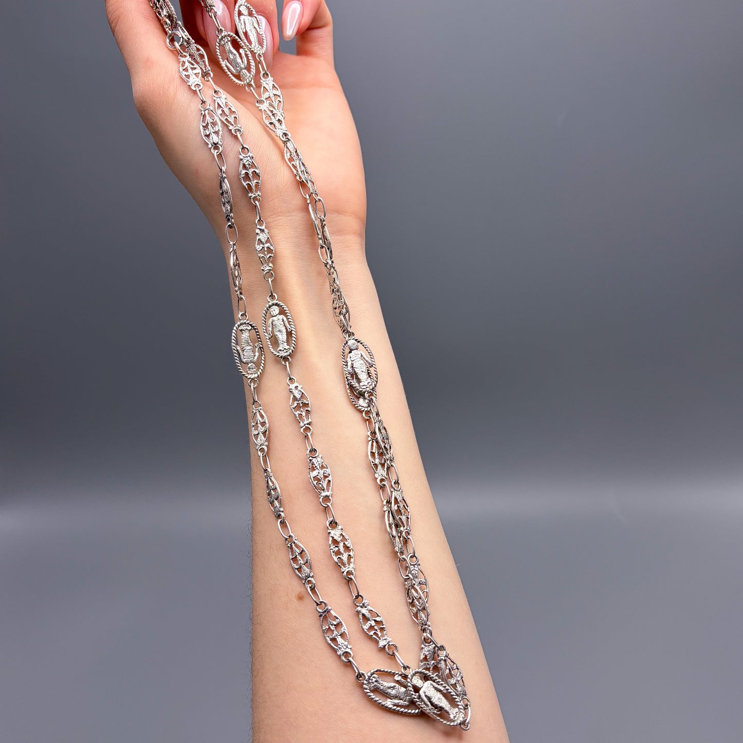 Antique Sterling Silver Decorative Link Necklace