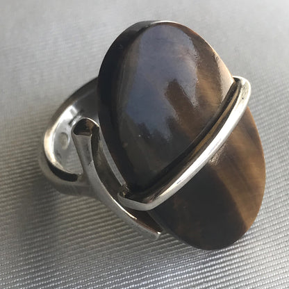 Georg Jensen Sterling Silver Ring No.190 with Tiger Eye, by Vivianna Torun