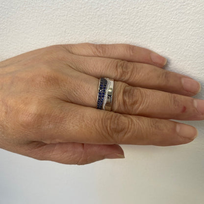 Georg Jensen 2 Piece 18K White Gold "Fusion" Ring with Diamonds and Sapphires by Nina Koppel