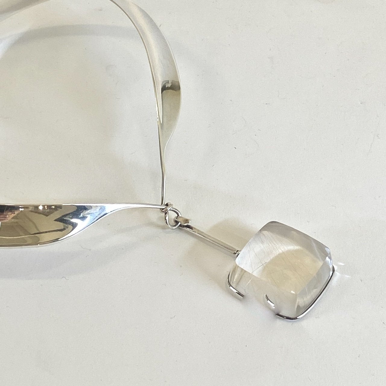 Georg Jensen Sterling Silver Neck Ring with Rutilated Quartz Pendant