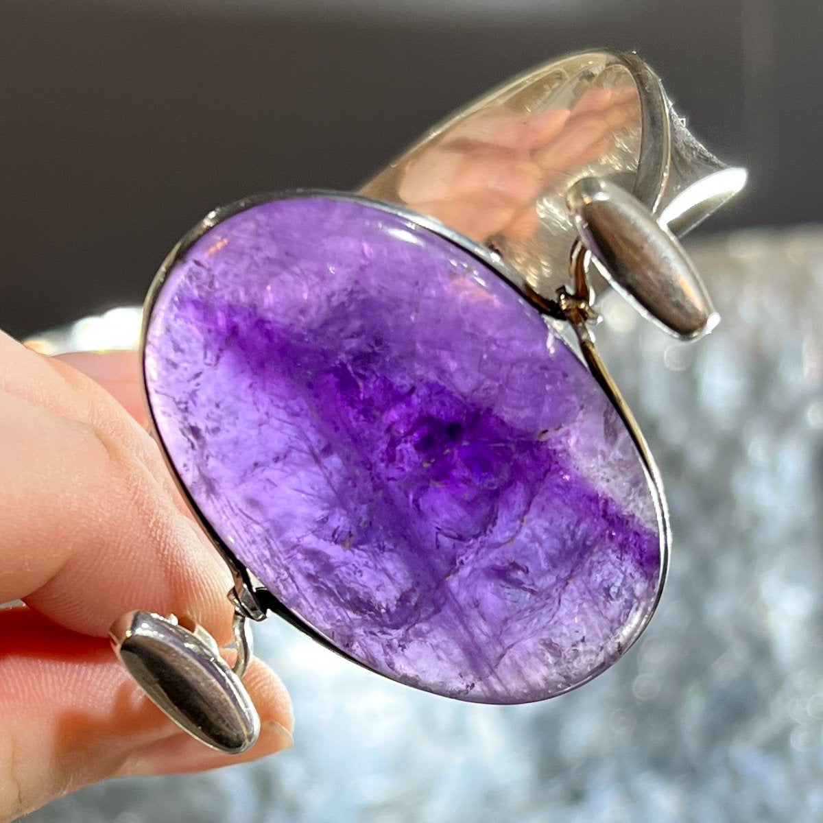 Estate Georg Jensen Sterling Silver and Amethyst Lozenge Cuff Bracelet by Vivianna Torun No. 203/203A