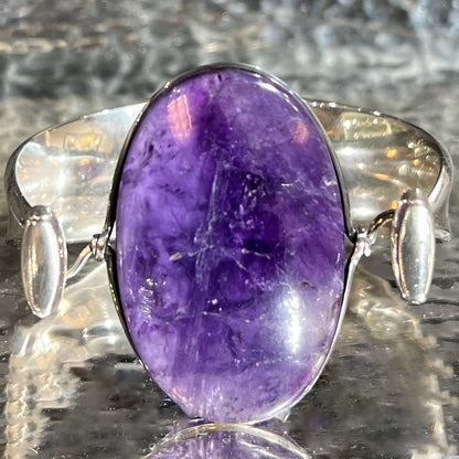 Estate Georg Jensen Sterling Silver and Amethyst Lozenge Cuff Bracelet by Vivianna Torun No. 203/203A