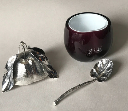 Buccellati Sterling Silver & Murano Glass "Plum" Jam Jar with Spoon