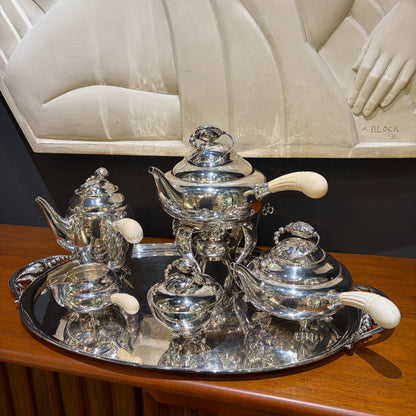 Estate Sterling Silver Georg Jensen "Blossom" Tea Set w Bone Handles no 2B, 2D, 2S