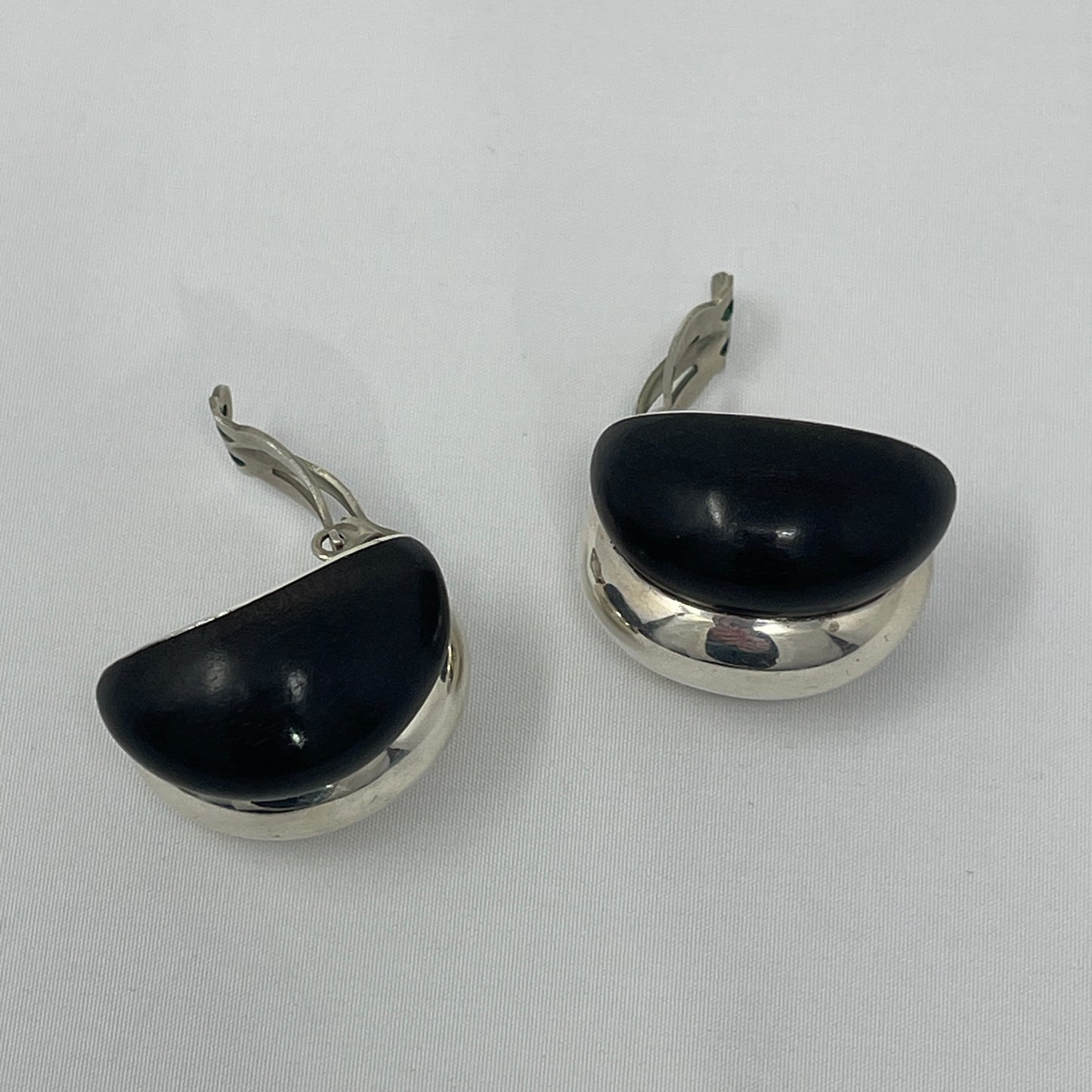 Estate Sterling Silver and Ebony Clip-on Earrings by Patricia Von Musulin