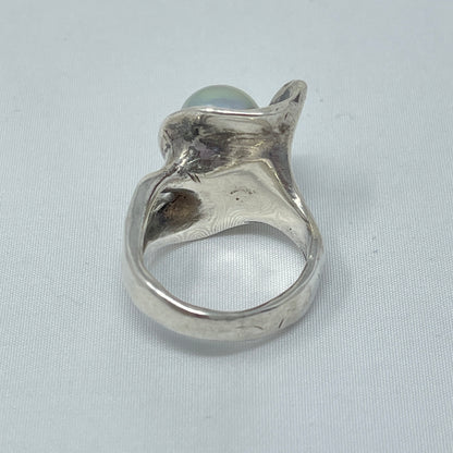 Estate Sterling Silver Clam with Pearl Ring by Phyllis Sklar