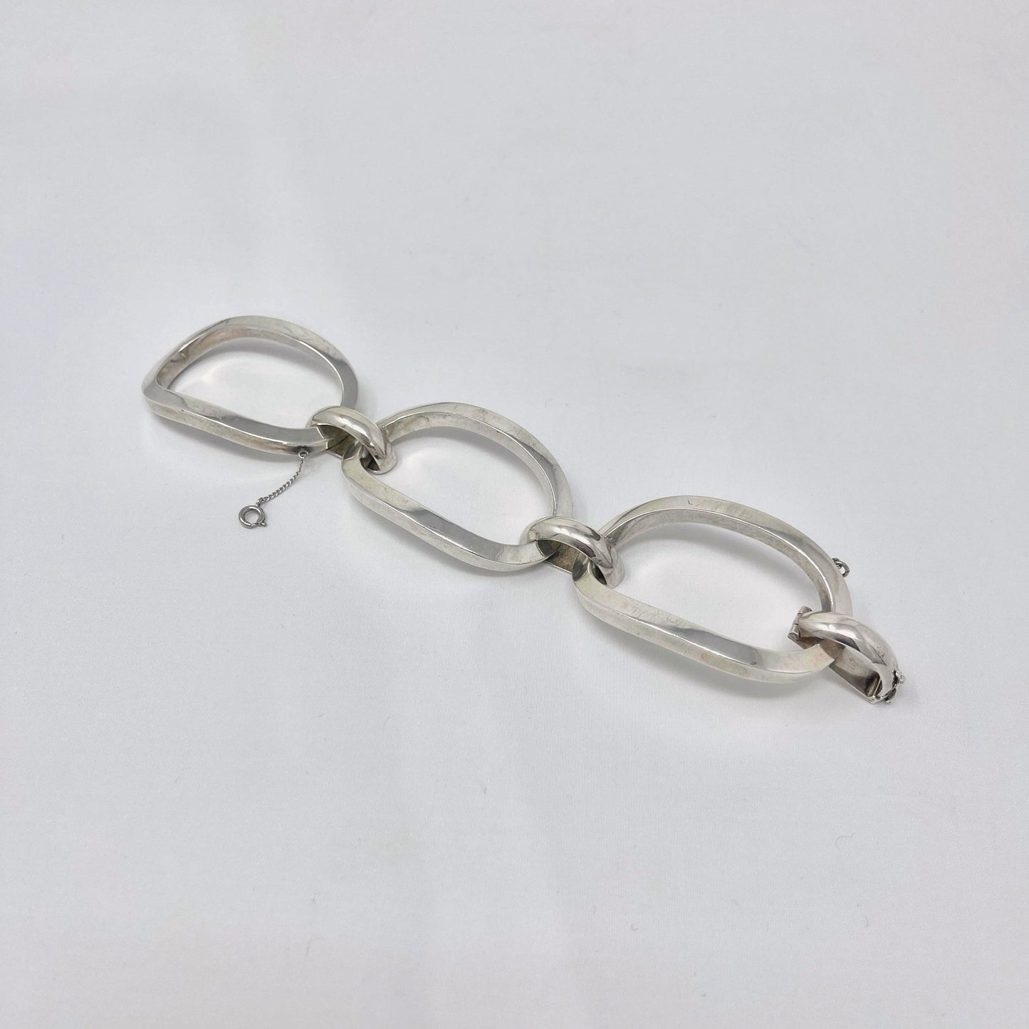 Estate Italian Sterling Silver Extra Large Three-oval Link Bracelet