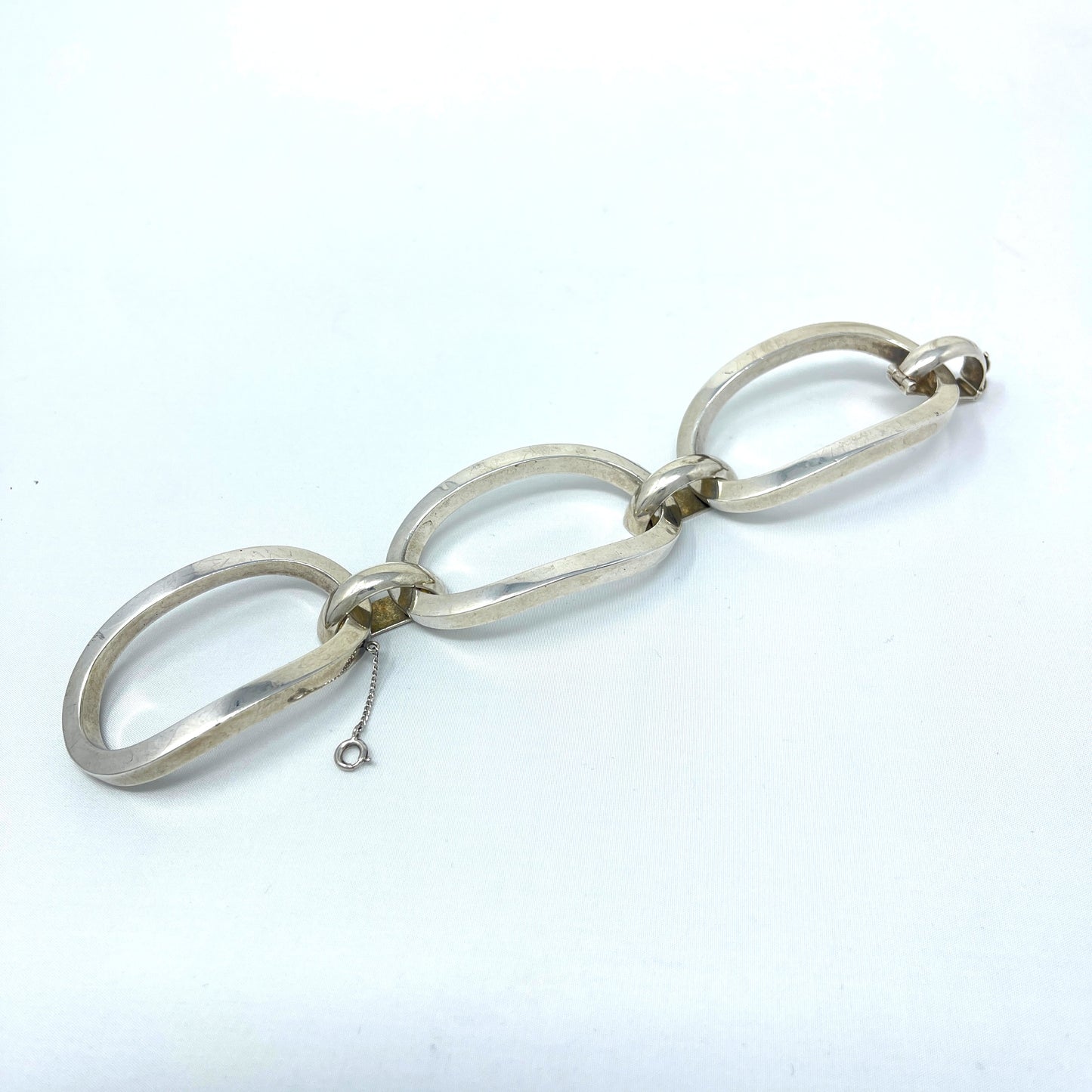 Estate Italian Sterling Silver Extra Large Three-oval Link Bracelet