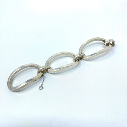 Estate Italian Sterling Silver Extra Large Three-oval Link Bracelet