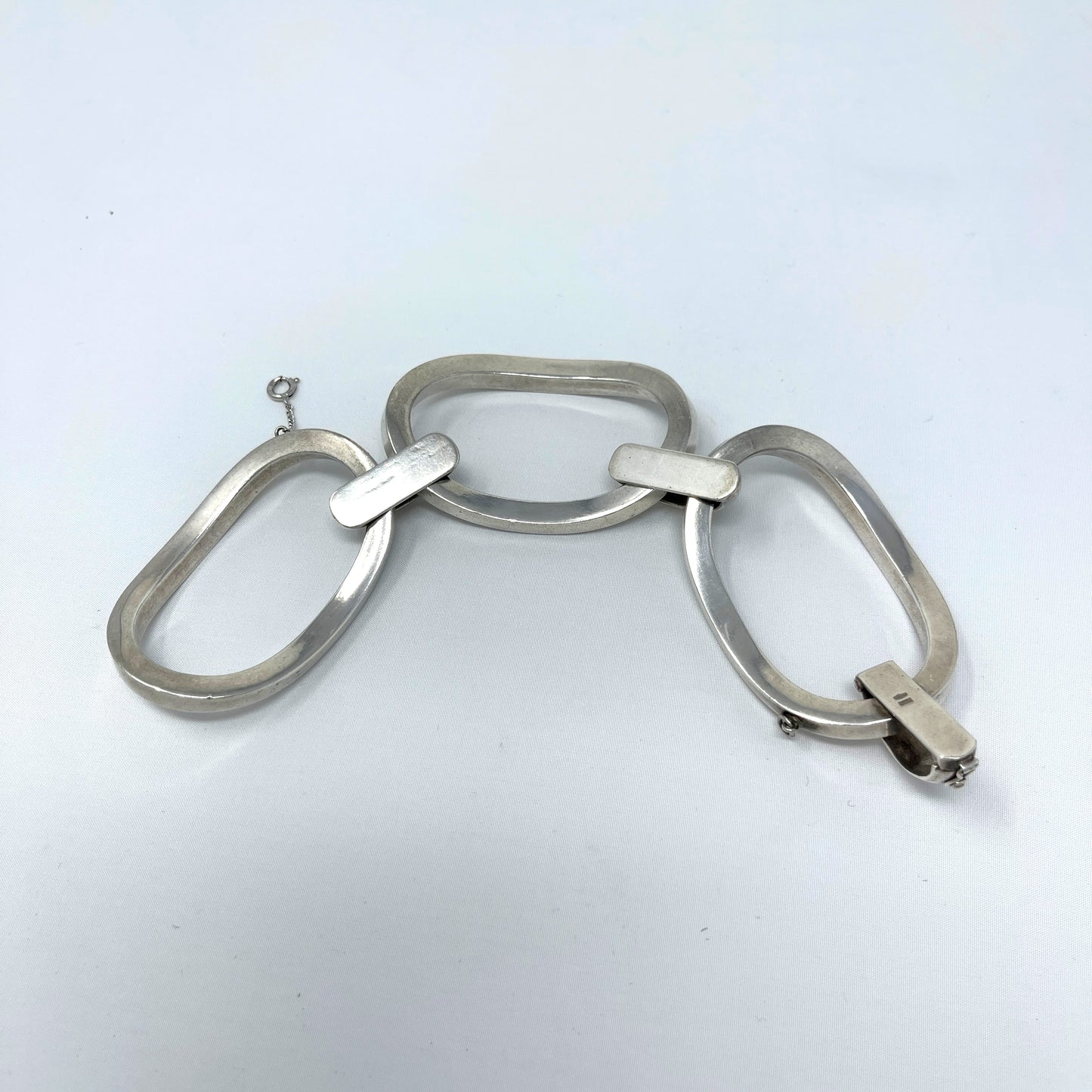 Estate Italian Sterling Silver Extra Large Three-oval Link Bracelet