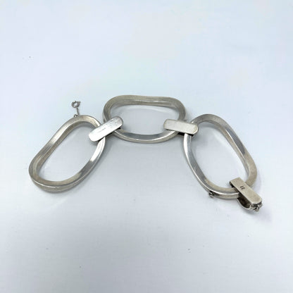 Estate Italian Sterling Silver Extra Large Three-oval Link Bracelet