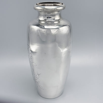 Japanese Sterling Silver Vase 1954 with Floral Engraving