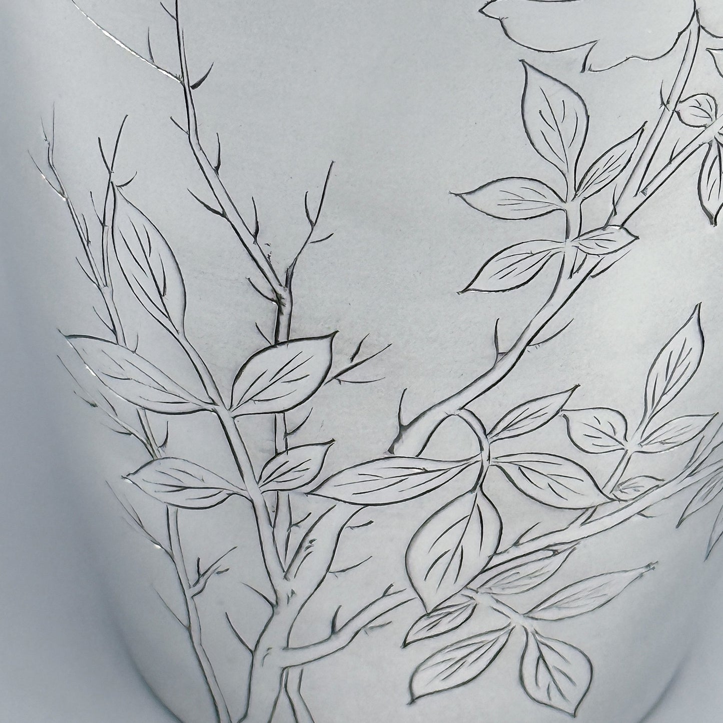 Japanese Sterling Silver Vase 1954 with Floral Engraving