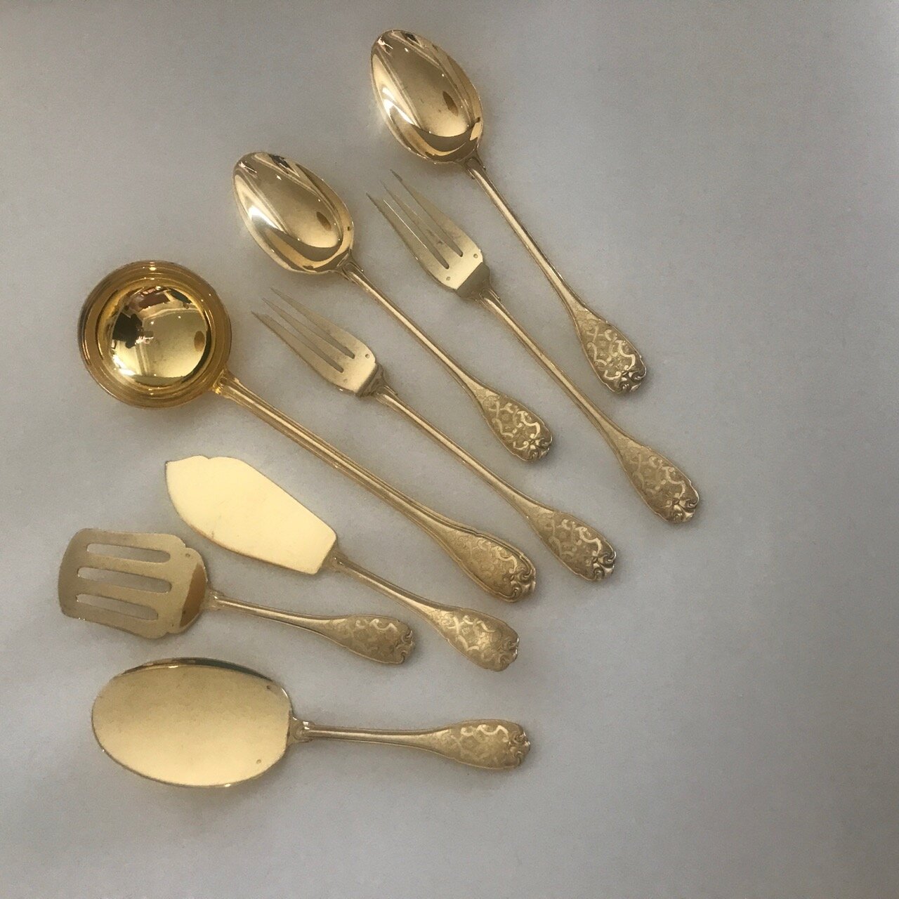 Puiforcat Gilt Sterling Silver "Elysee" Flatware Service