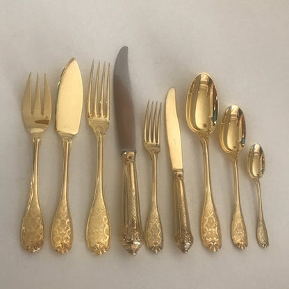 Puiforcat Gilt Sterling Silver "Elysee" Flatware Service