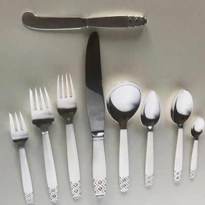 Estate Georg Jensen Sterling Silver "Mayan" Flatware Service for 12 (123 pieces)