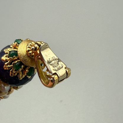 Sun Day Cross Pendant with Gemstones 18KT Yellow Gold by Siciliano Gioielli