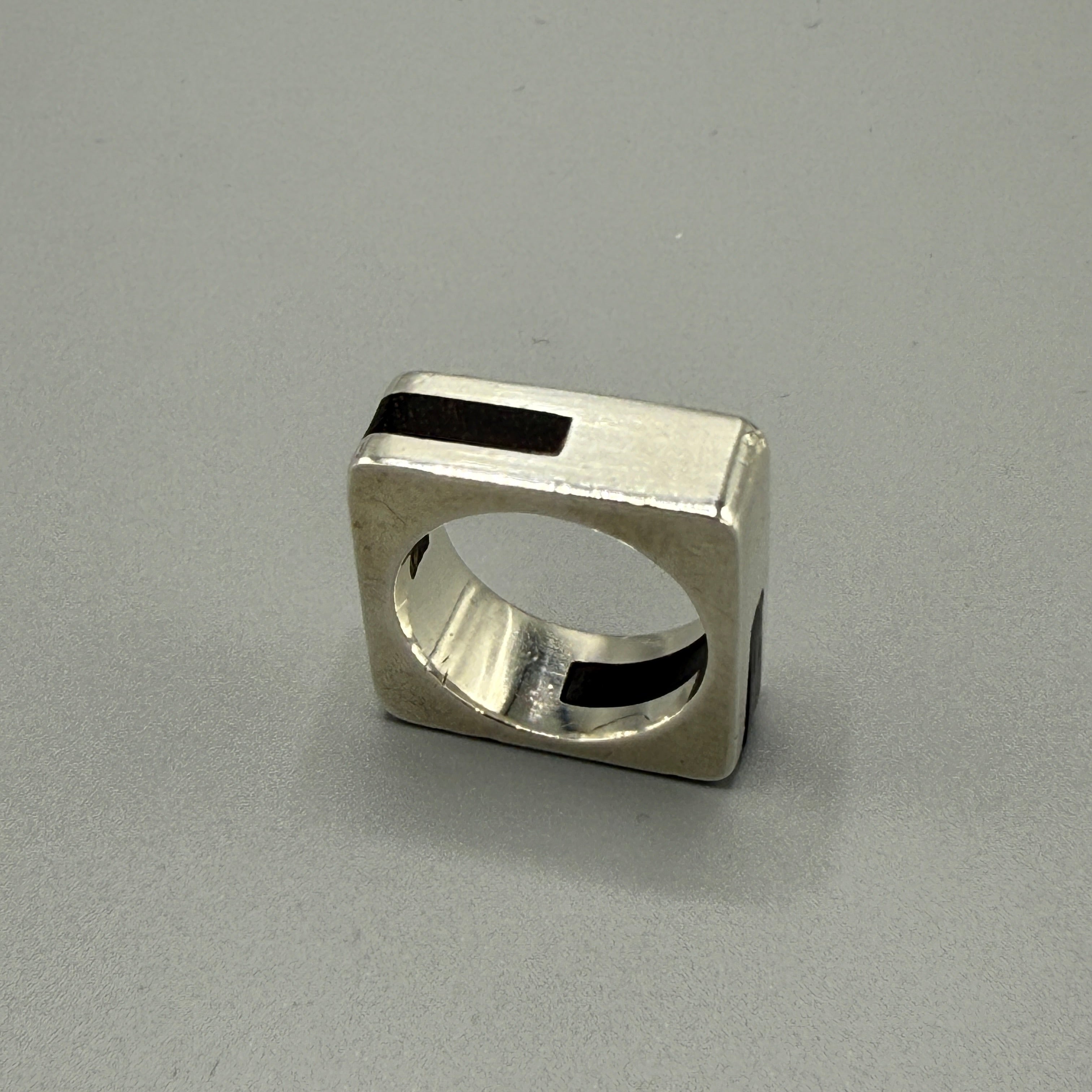 Estate Sterling Silver and Black Onyx Square Ring by Puig Doria