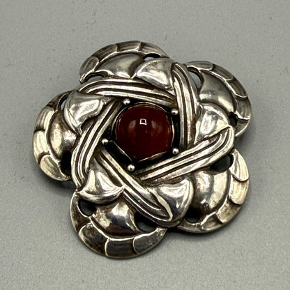 Estate Georg Jensen Sterling Silver Rare Art Nouveau Brooch with Carnelian No 12