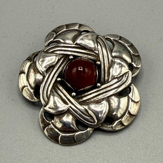 Estate Georg Jensen Sterling Silver Rare Art Nouveau Brooch with Carnelian No 12