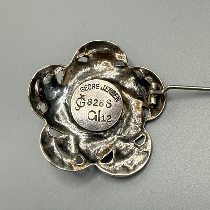 Estate Georg Jensen Sterling Silver Rare Art Nouveau Brooch with Carnelian No 12