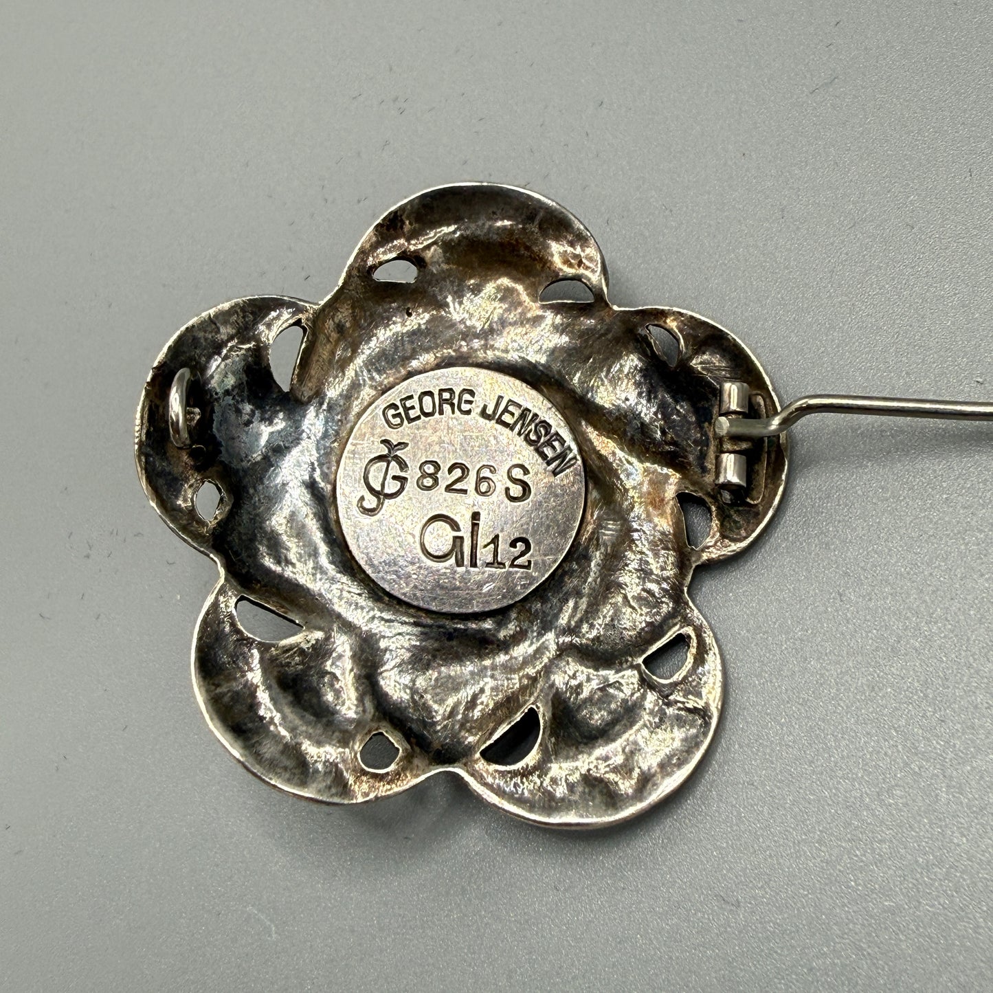 Estate Georg Jensen Sterling Silver Rare Art Nouveau Brooch with Carnelian No 12