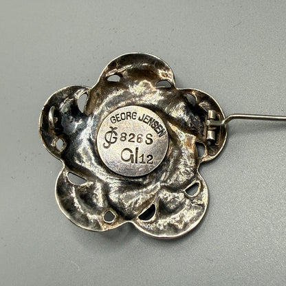 Estate Georg Jensen Sterling Silver Rare Art Nouveau Brooch with Carnelian No 12