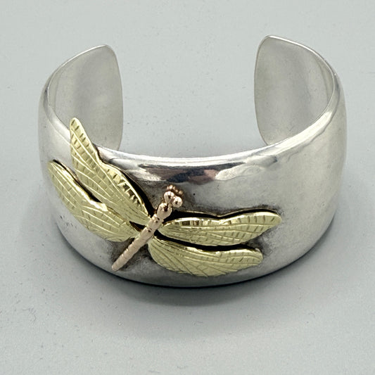 Estate Tiffany & Co. Sterling Silver and 18KT Rose and Yellow Gold Dragonfly Cuff