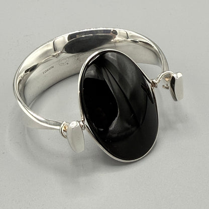 New Georg Jensen Sterling Silver Black Onyx Bangle No 203A by Vivianna Torun