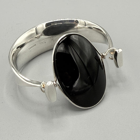 New Georg Jensen Sterling Silver Black Onyx Bangle No 203A by Vivianna Torun