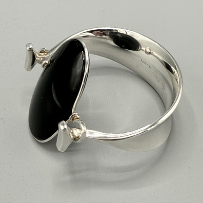 New Georg Jensen Sterling Silver Black Onyx Bangle No 203A by Vivianna Torun