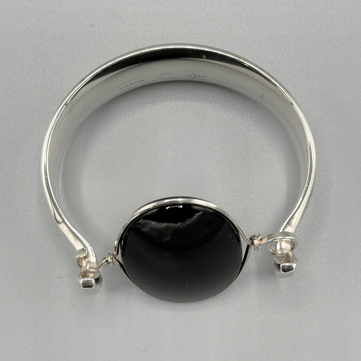 New Georg Jensen Sterling Silver Black Onyx Bangle No 203A by Vivianna Torun