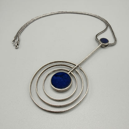 Estate Sterling Silver Modernist Three-Ring Concentric Mobile Pendant with Labradorite by Reelo