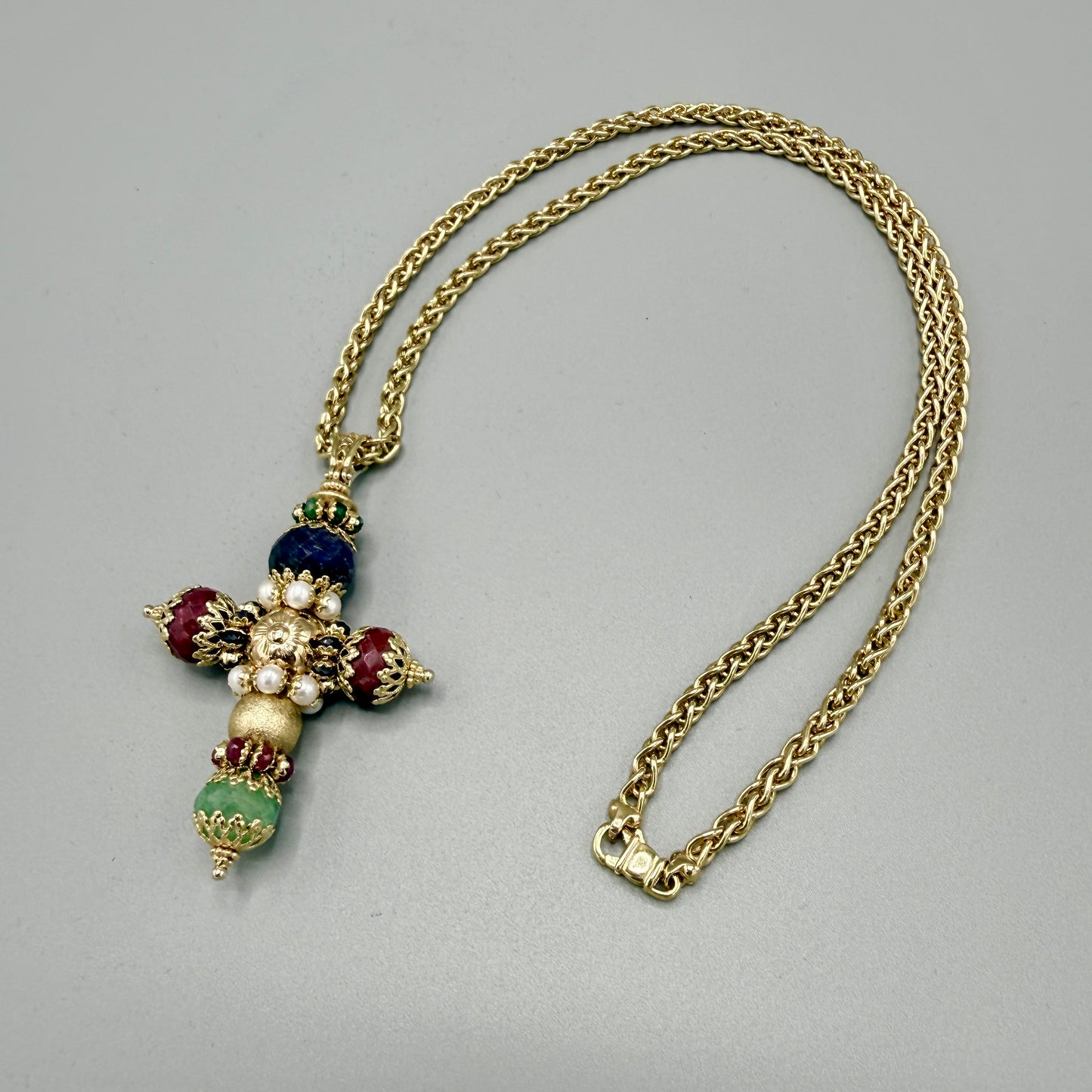 Sun Day Cross Pendant with Gemstones 18KT Yellow Gold by Siciliano Gioielli