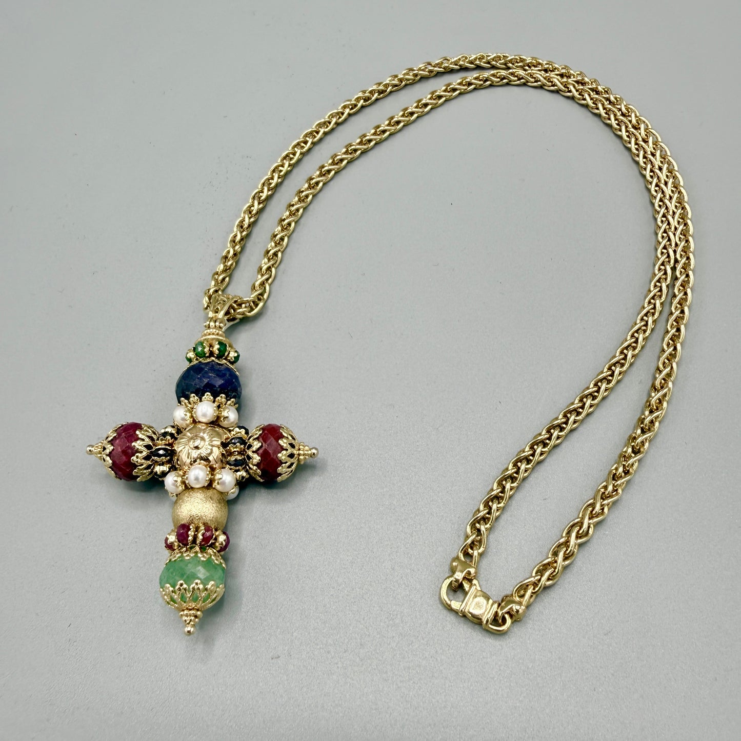 Sun Day Cross Pendant with Gemstones 18KT Yellow Gold by Siciliano Gioielli