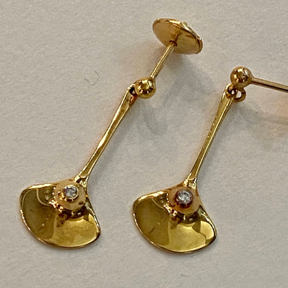 Estate Georg Jensen Dangle Pendulum Gold Earring with Diamond by Lina Christensen