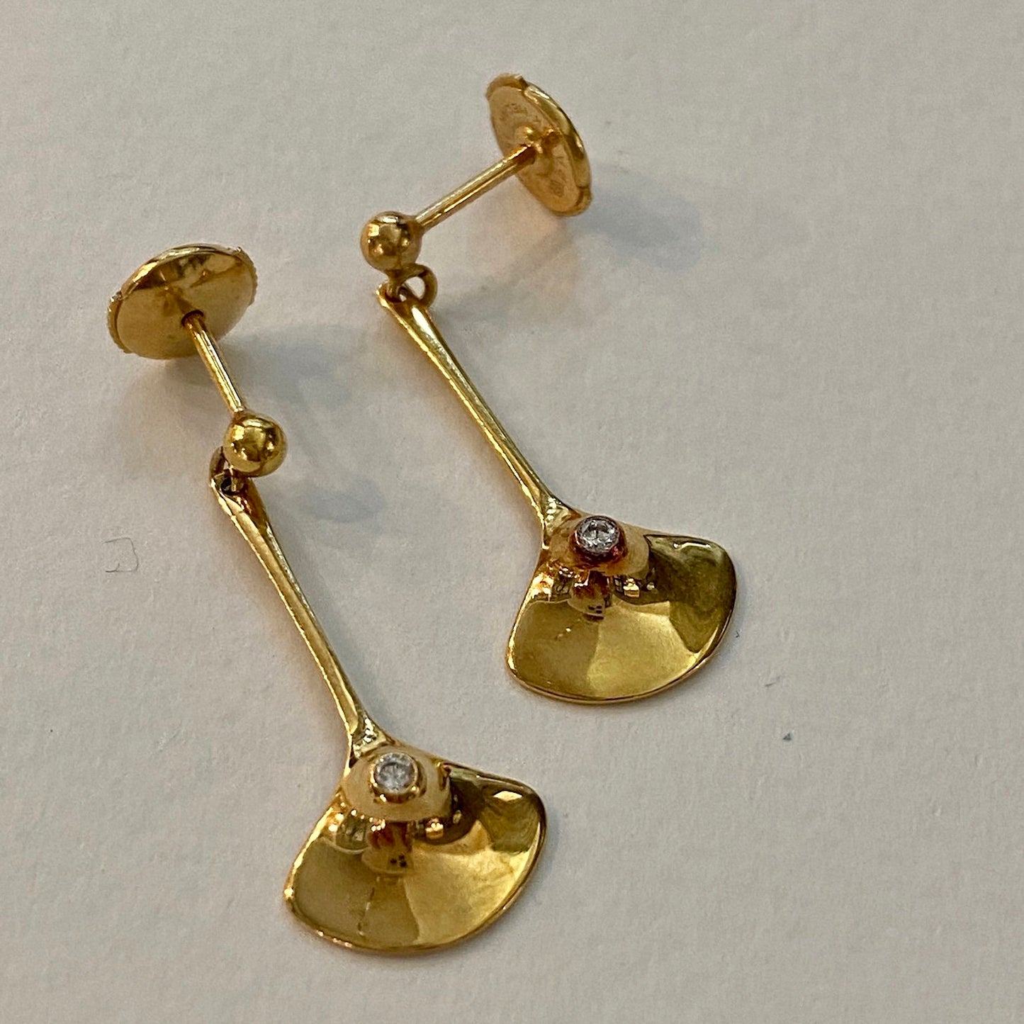 Estate Georg Jensen Dangle Pendulum Gold Earring with Diamond by Lina Christensen